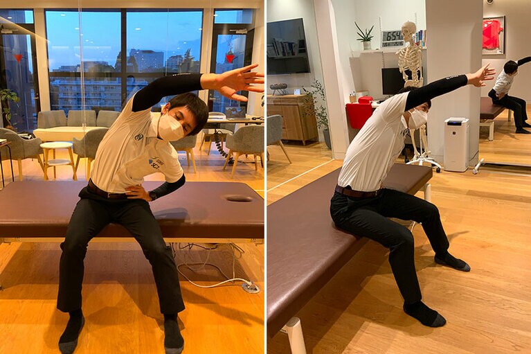 左右の坐骨は座面にしっかりつけたままで。