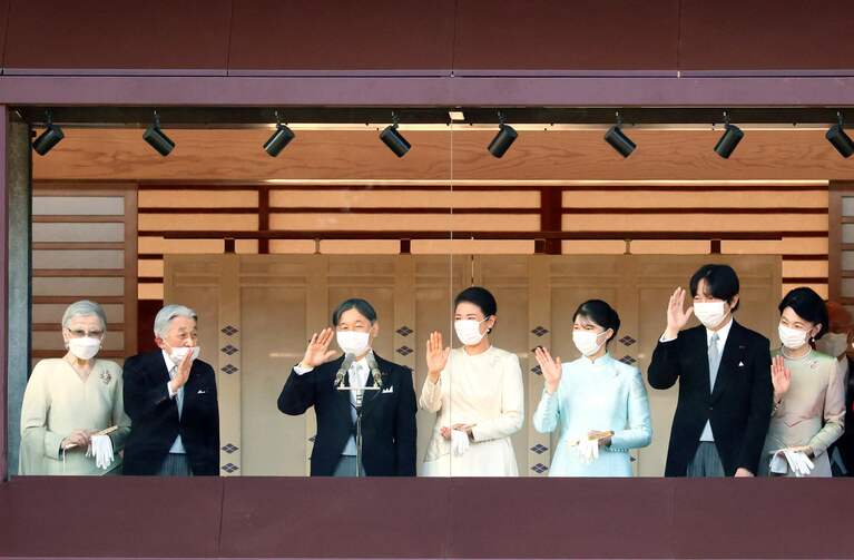 2023年1月2日、新年一般参賀でのご一家　©AFP=時事