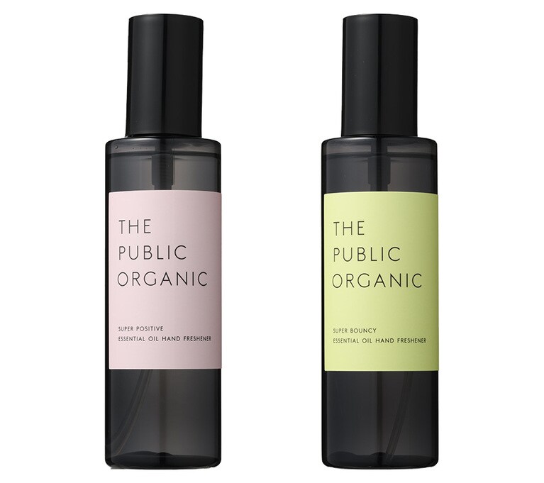 ［ザ パブリック オーガニック］左から：スーパーポジティブ 精油ハンドフレッシュナー、スーパーバウンシー 精油ハンドフレッシュナー 各種180mL 2,178円／カラーズ