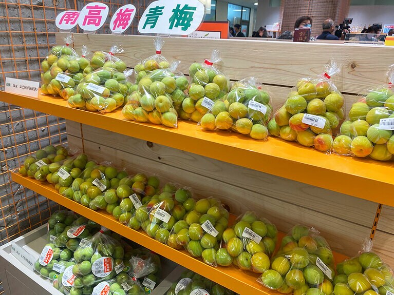 オープニング時は梅の季節ということで、店頭にはずらりと梅の実が。これから桃が旬を迎えるので、より甘い香りが満ちるはず。