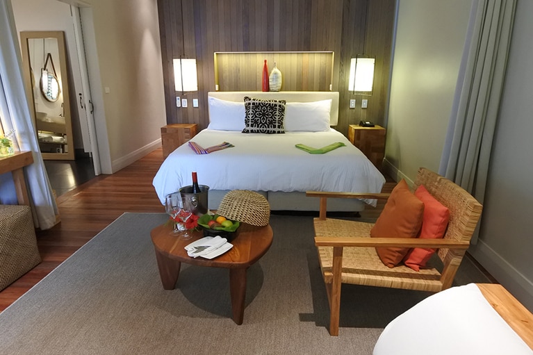 ビーチフロントヴィラのベッドルーム。