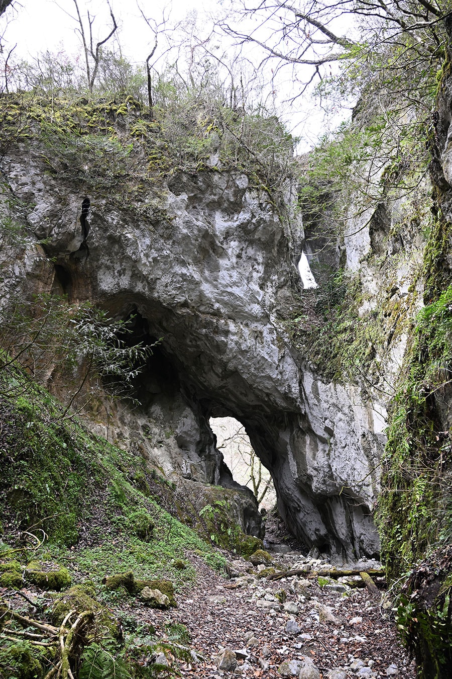 「鬼の唐門」と呼ばれる天然橋。かつては洞窟のようになっていたという。