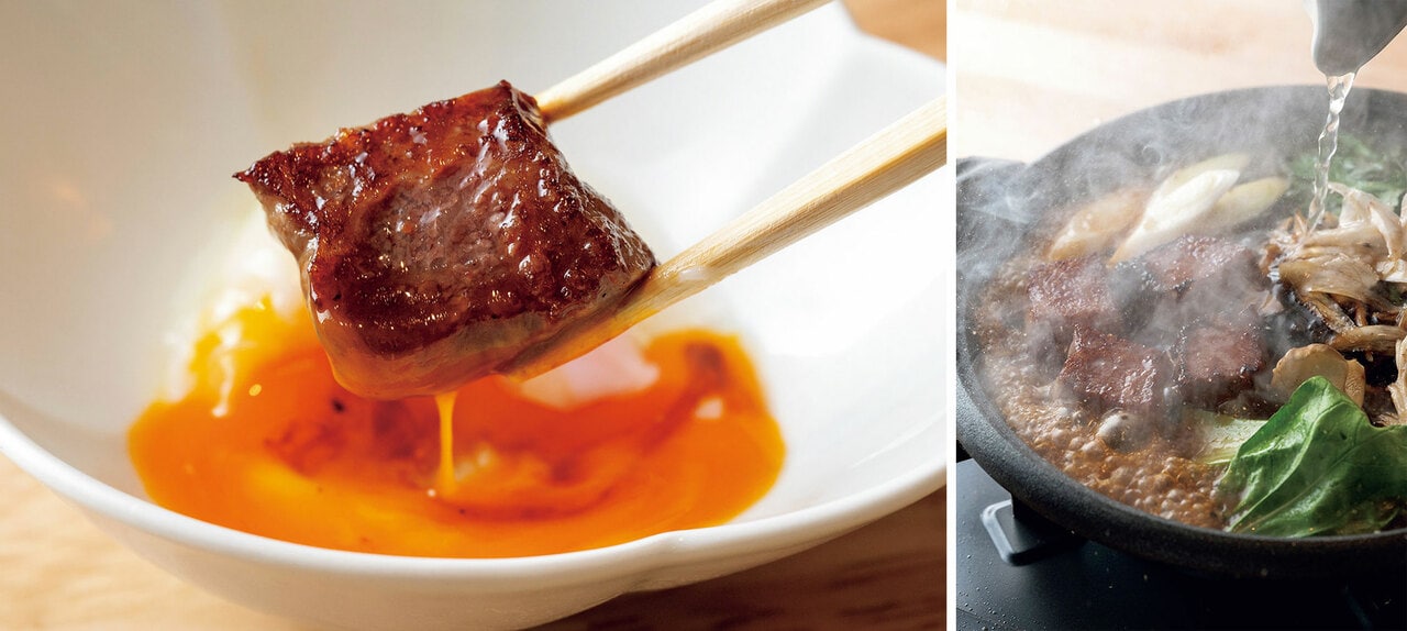 横浜に居留地ができた明治期に、近郊の保養地として欧米人や上流階級の人たちに親しまれた箱根。夕食のメイン「明治の牛鍋」も当時の流儀に従い、厚切りの牛肉を味噌ベースの味付けでいただく。