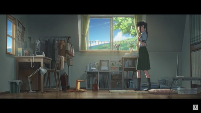 新海監督が「空虚感」をテーマにしたという鈴芽の部屋(YouTube-東宝MOVIEチャンネル「映画『すずめの戸締まり』予告②」より引用)