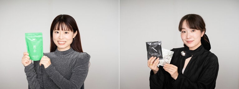 左：お茶を愛する茂木雅世さん。クリスマスは家族で賑やかにパーティしたい。
右：スイーツに詳しい水村真奈さん。クリスマスは夫婦で上質なケーキを囲みたい。