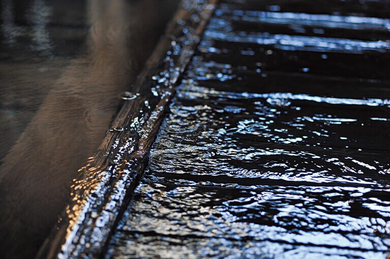 館内の温泉は源泉の直上に湯船があり、底板の間からぷくぷくと湧き出す湯玉が情緒たっぷり。