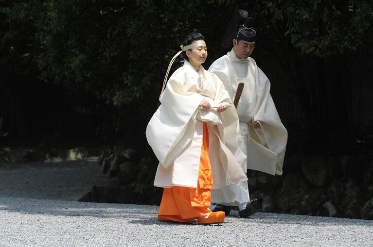 2012年5月14日、伊勢神宮の臨時神宮祭主として「神御衣祭（かんみそさい）」で初めて祭典奉仕を行った黒田清子さん　©文藝春秋