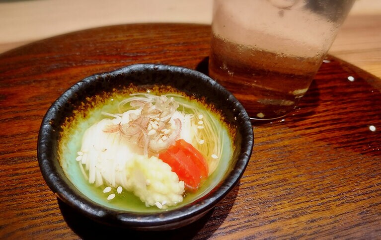長芋素麺と彩り野菜。