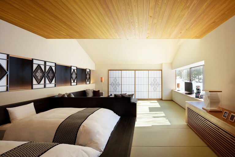 和室リビングスペース付きの「津軽こぎんの間」。