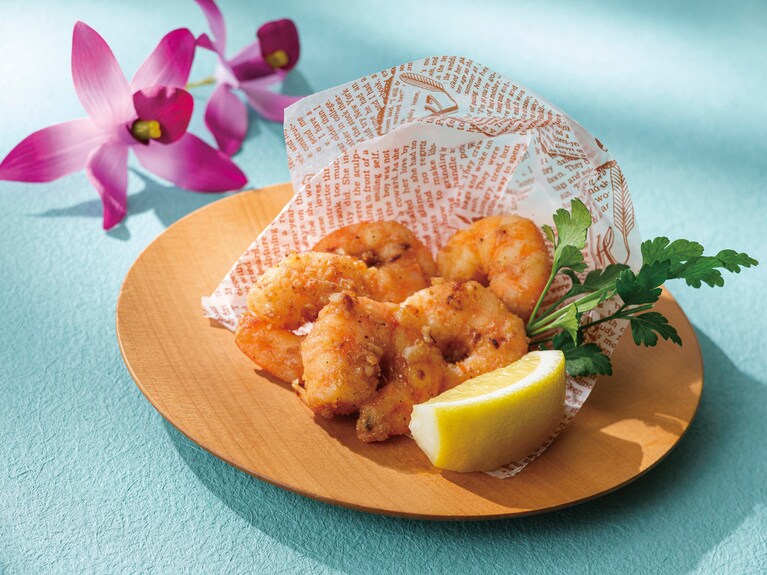 惣菜「ノースショアスタイルガーリックシュリンプ」。