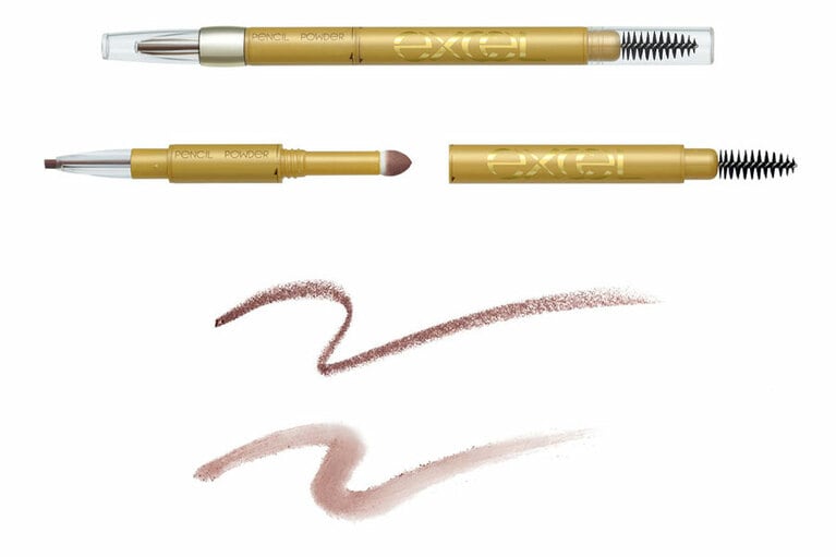 描きやすい楕円形の芯のペンシル、濃淡をつけやすいナチュラルフィットパウダー、ブラシの3つの機能が1本に収まっているアイブロウ。サナ エクセル パウダー＆ペンシル アイブロウEX モーヴブラウン系のPD14　1,595円／常盤薬品工業