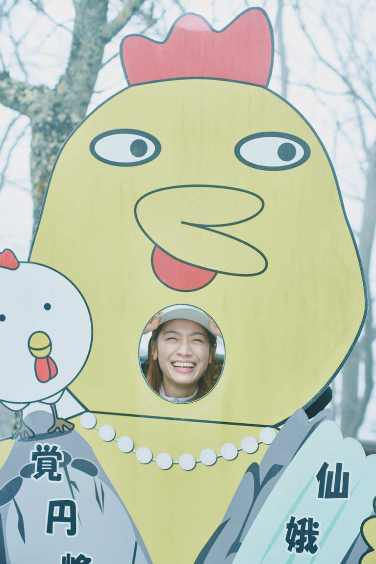 昇仙峡ロープウェイ 山頂パノラマ台駅には甲府市のゆるキャラ「とりもっちゃん」の顔ハメパネルも。こういう楽しみ方も山の魅力のひとつ。