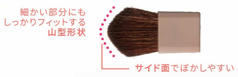 
付属のブラシは寝かせれば広い範囲に、先端の山部分で細かい部分にピンポイントに……と、コンパクトなのに様々な塗り方が可能。サイズは長さ40ミリ（一番長いところで）、幅17ミリ、厚さ4ミリ（ライター調べ）。