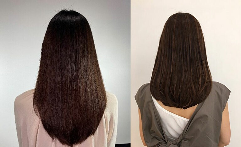 アフター(右)は、ハイライトもした後です。普通のカラーと変わらず、自然です！