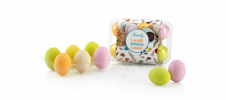 スモール キャンディド ミニエッグス パック 1,620円。カリカリとした砂糖でコーティングした卵型のジャンドゥーヤチョコレート6個入り。