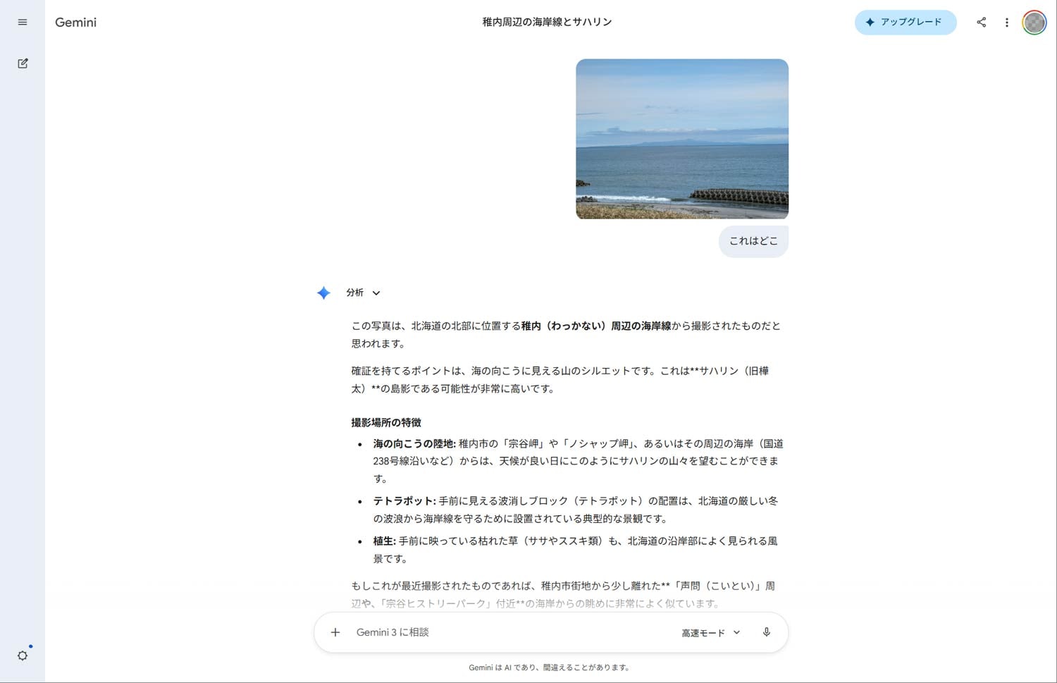 Geminiの回答。完全な正解ではないものの、少ない手がかりでよくここまでたどり着いたと感心させられる内容