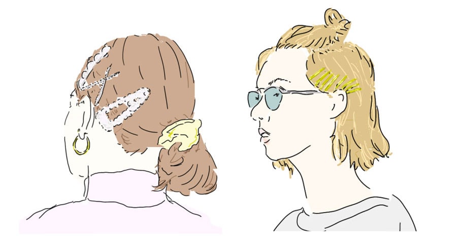 ヘアピンのポイント使いも流行中。同系色のピンの重ね付けが、まとまって見えるコツ