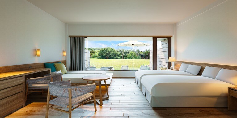 デイベッドを利用することで、最大5名まで宿泊可能に。