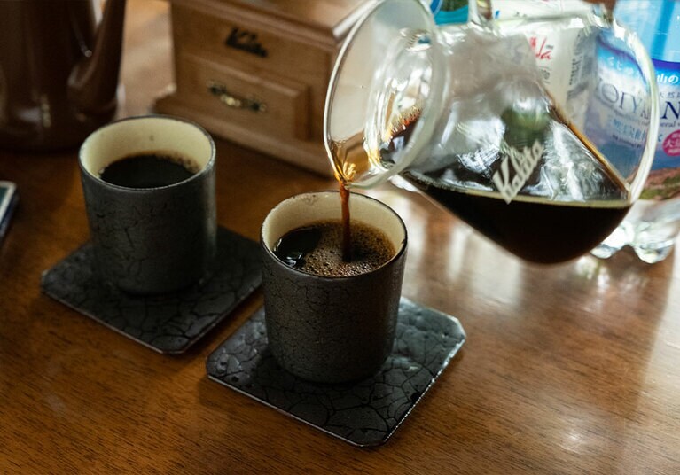 湯上りには、阿蘇の湧水で入れたコーヒーを。