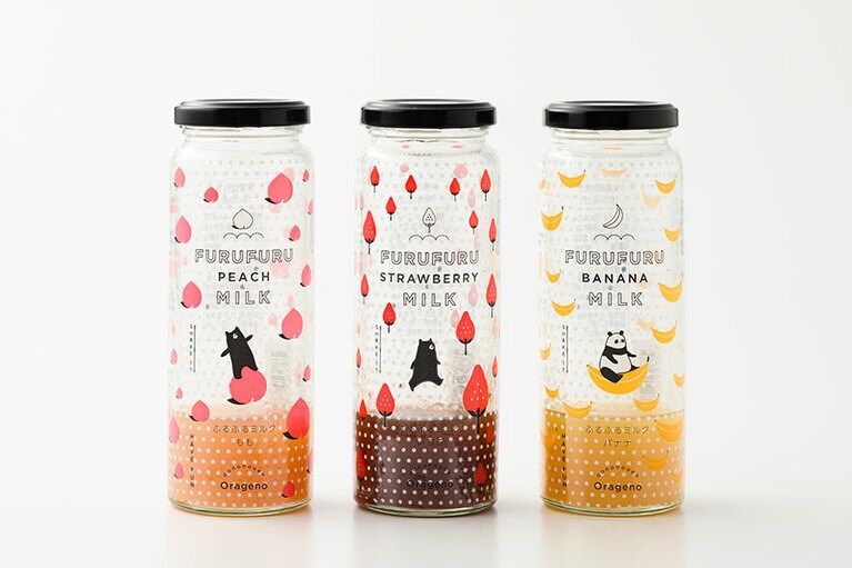 大野農園「ふるふるミルク」各475円（50g）。左から：もも、いちご、バナナ／福島県