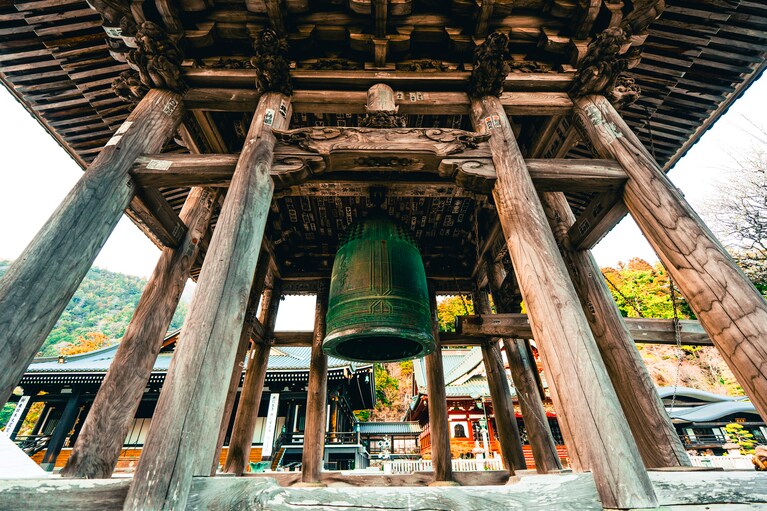 家康の側室・お万の方が寄進したという大鐘。