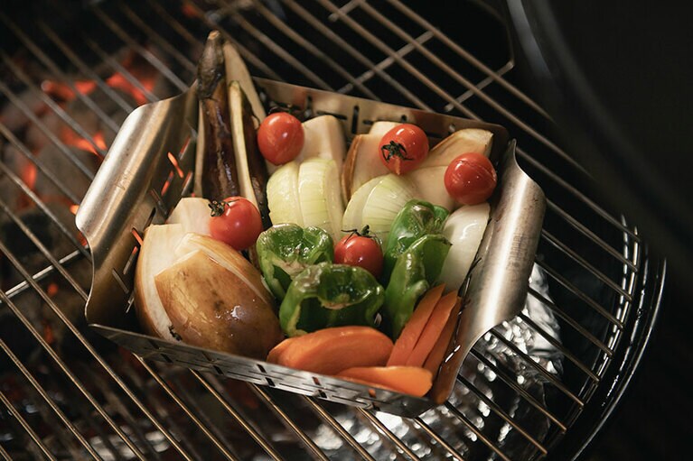 収穫体験で獲った野菜も一緒に。