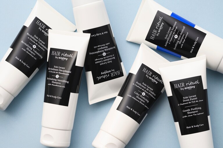 ヘア リチュアルのシャンプーは全6種類。右下が、発売したばかりの「ジェントル ピュリファイング シャンプー」。