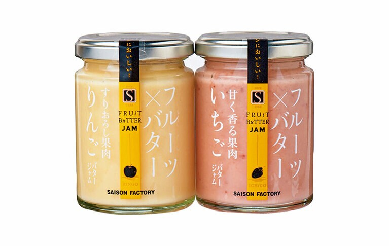 ［セゾンファクトリー］「フルーツバター りんご／いちご」各140g 800円。賞味・消費期限：90日。