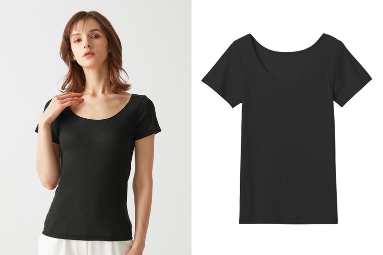 【アセドロン】汗取り付き2分袖インナー ブラック。