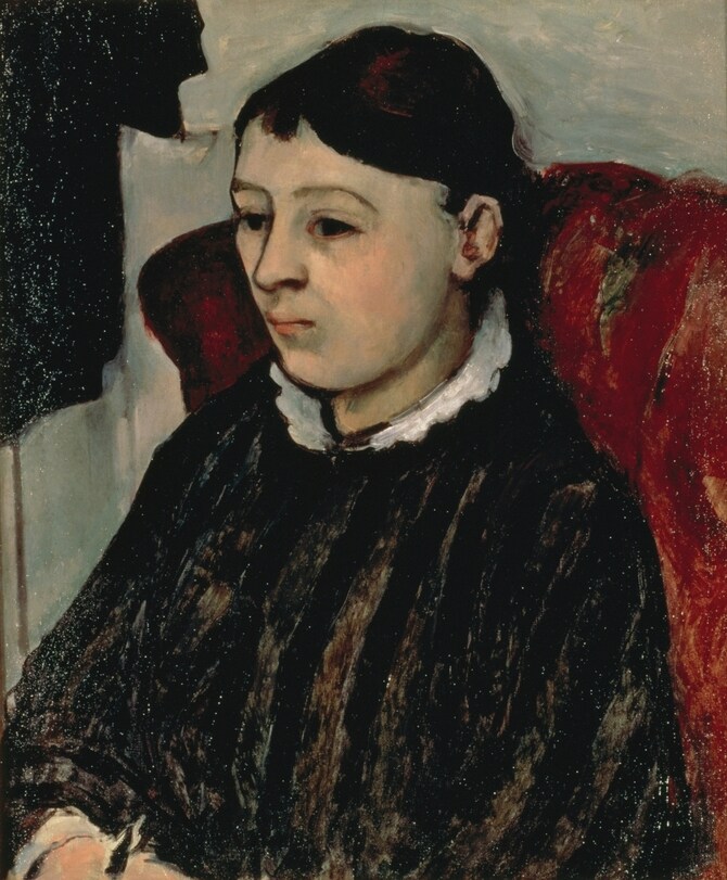 ポール・セザンヌ《縞模様の服を着たセザンヌ夫人》1883-85年油彩、カンヴァス　56.8 × 47.0cm 横浜美術館蔵