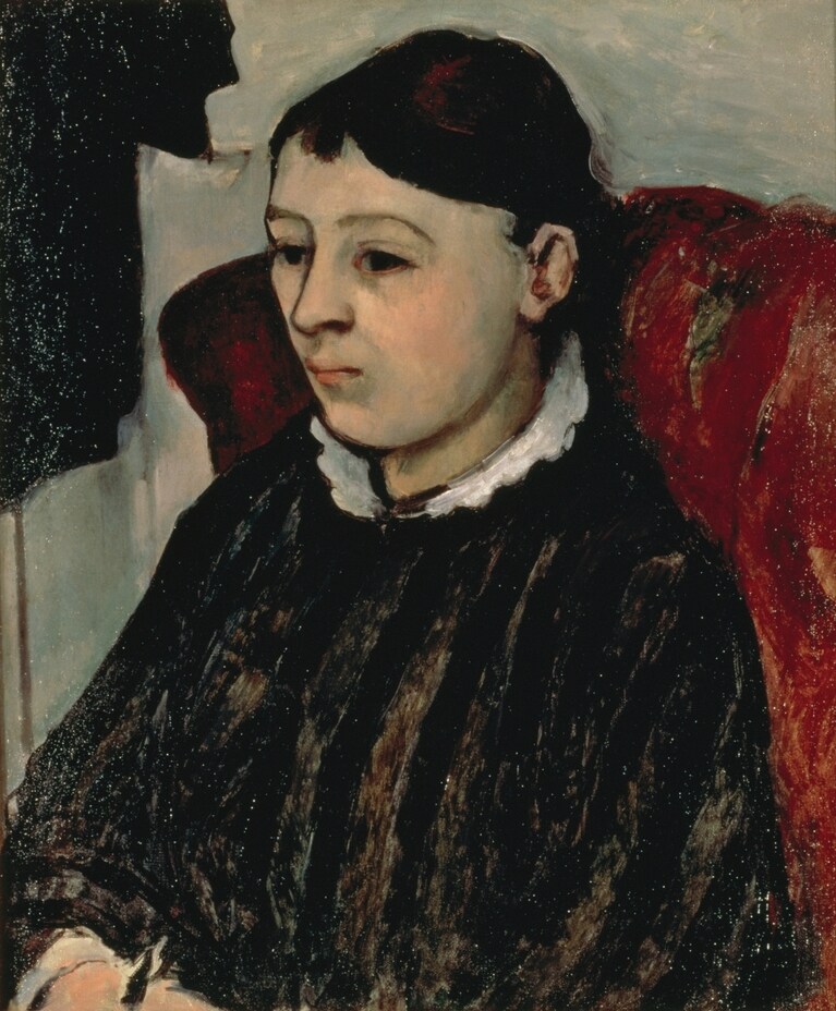 ポール・セザンヌ《縞模様の服を着たセザンヌ夫人》1883-85年油彩、カンヴァス　56.8 × 47.0cm 横浜美術館蔵