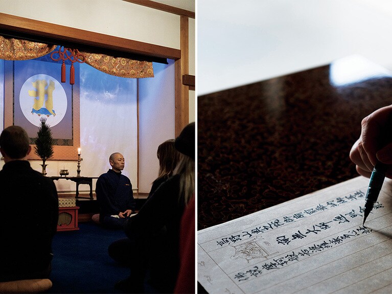 瞑想「阿字観」体験は毎日行われ、宿泊者は無料。写経は受付で用紙と筆を借り、部屋で。宿泊者は無料だが、奉納料 1,000円で奥之院への奉納も可。