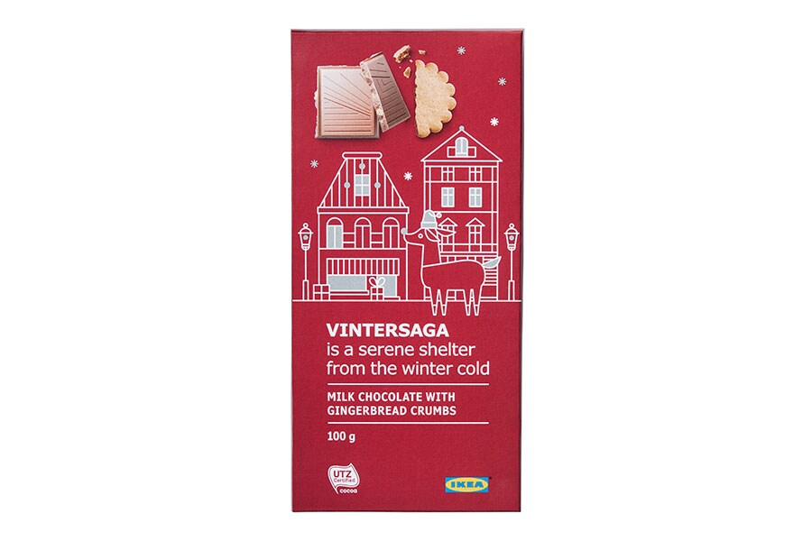 VINTERSAGA ヴィンテルサーガ「ミルクチョコ 板 ジンジャーブレッドクラム」UTZ認定 250円(100g、税込)。