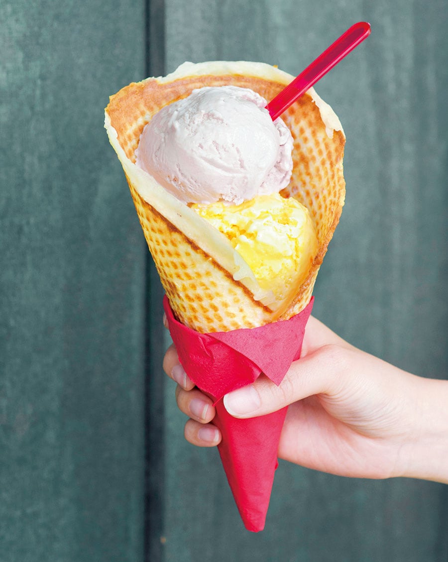 【バタフライ・アイスクリーム】さっぱりした甘さのフレッシュアイス　2スクープ 8ドル。