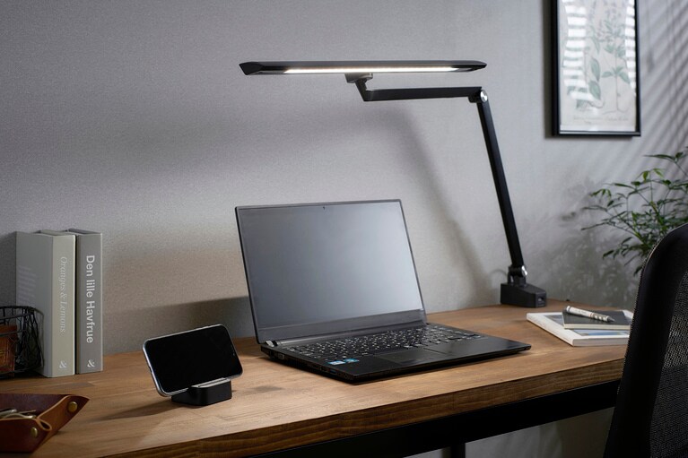 アイリスオーヤマ「LEDデスクライトT型 クランプタイプ ブラック」オープン価格（実勢価格12,000円前後）。