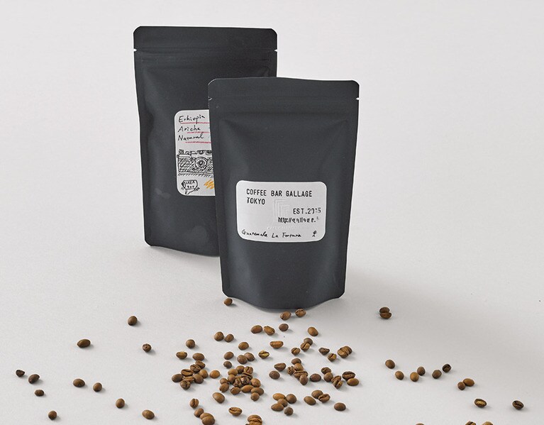 COFFEE BAR GALLAGEの「コーヒー豆」各100g 1,000円。