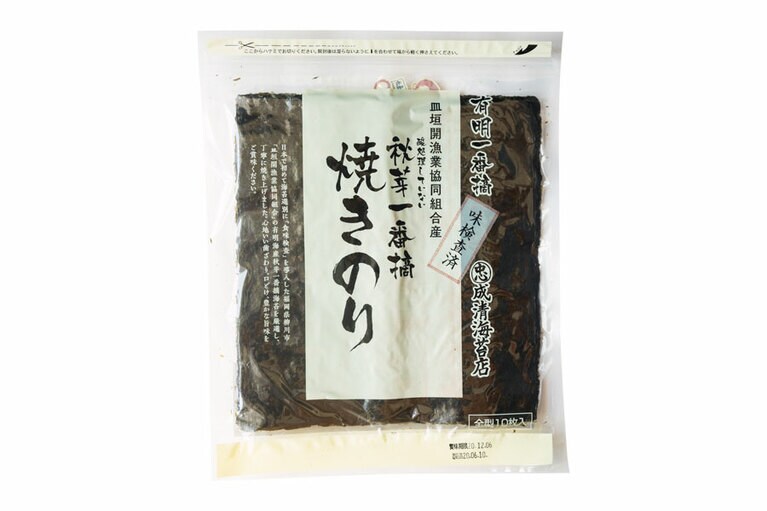 皿垣開漁協産焼海苔〈全型10枚〉850円／成清海苔店