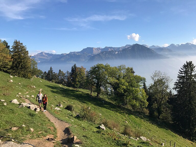 こちらの道からは、エレベーターを使わずに歩いて山頂に登ることもできる。