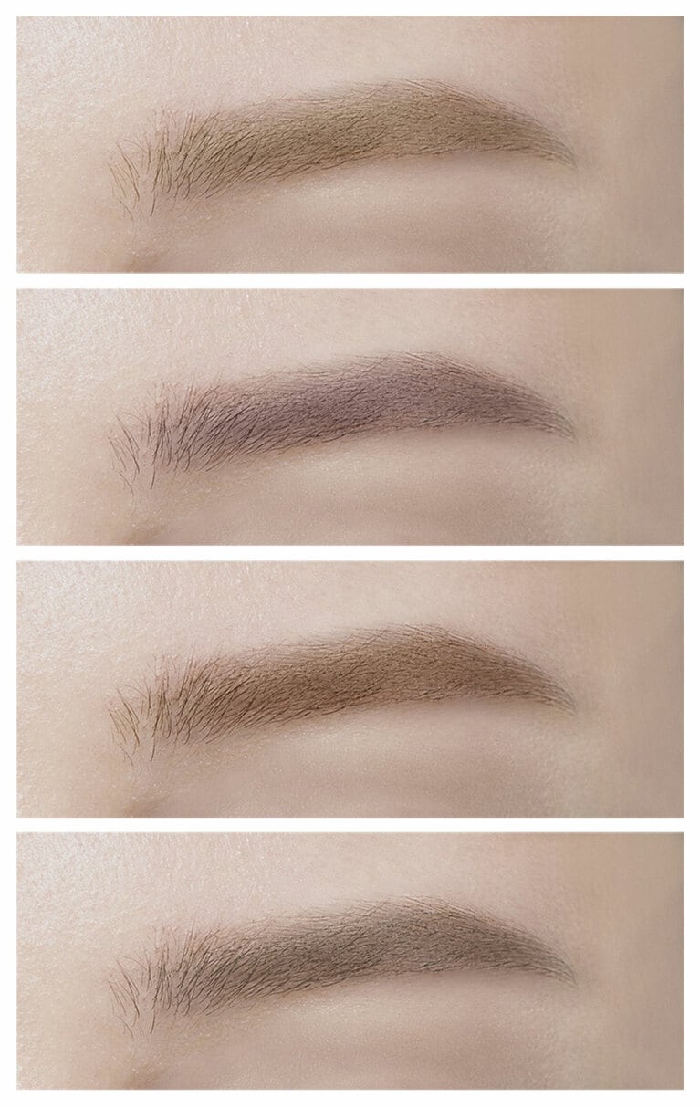 上から、01アッシュミルクティー、02アッシュピンク、03アッシュブラウン、04アッシュグレー。どれでもソフトな印象の眉に仕上げてくれます。