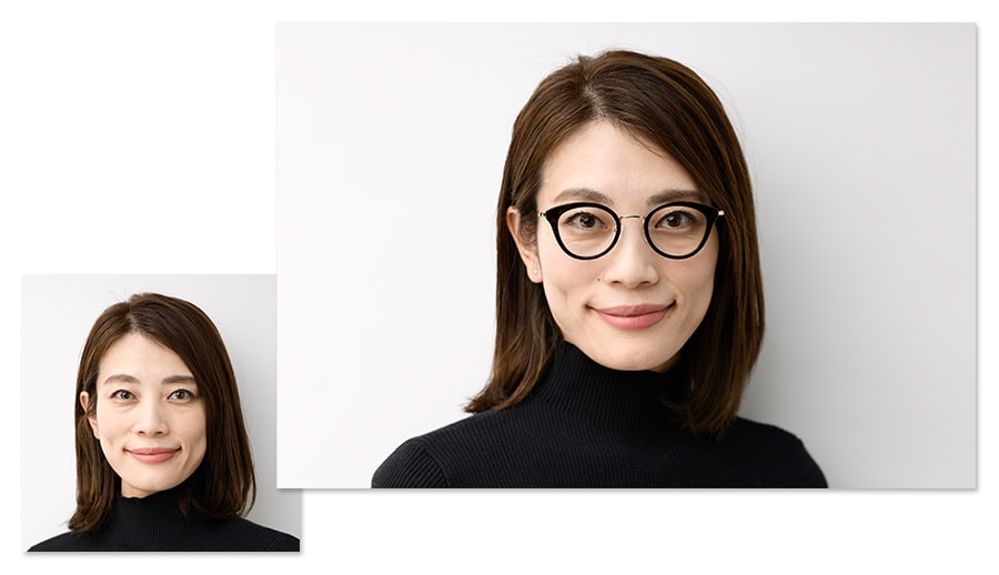 左は着用前。右はpropo「FLEUR」を着用。頬のラインがすっきりして見える。