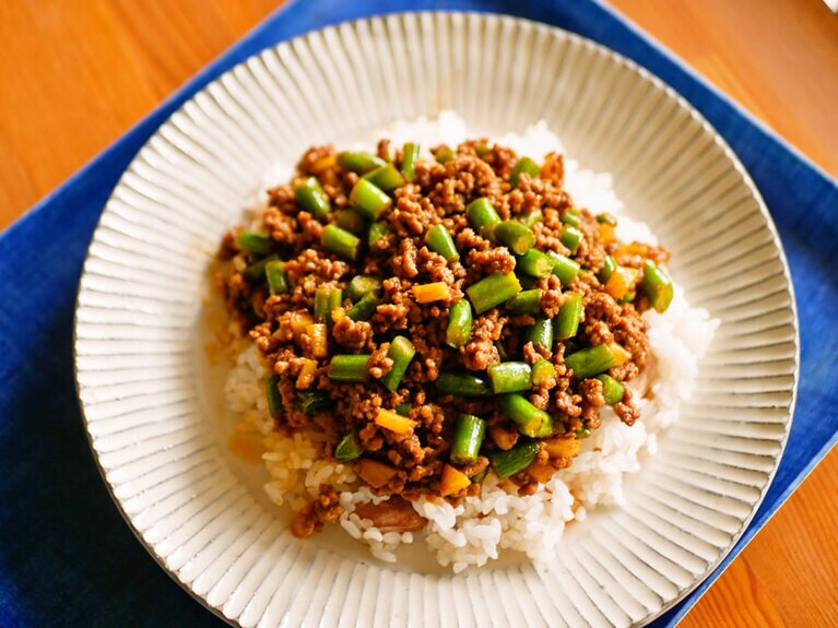 いんげんと生姜のキーマカレー。