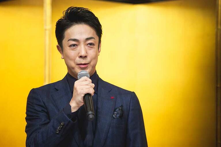 製作発表記者会見での尾上菊之助さん。歌舞伎化は「5年越しの夢だった」と明かした。