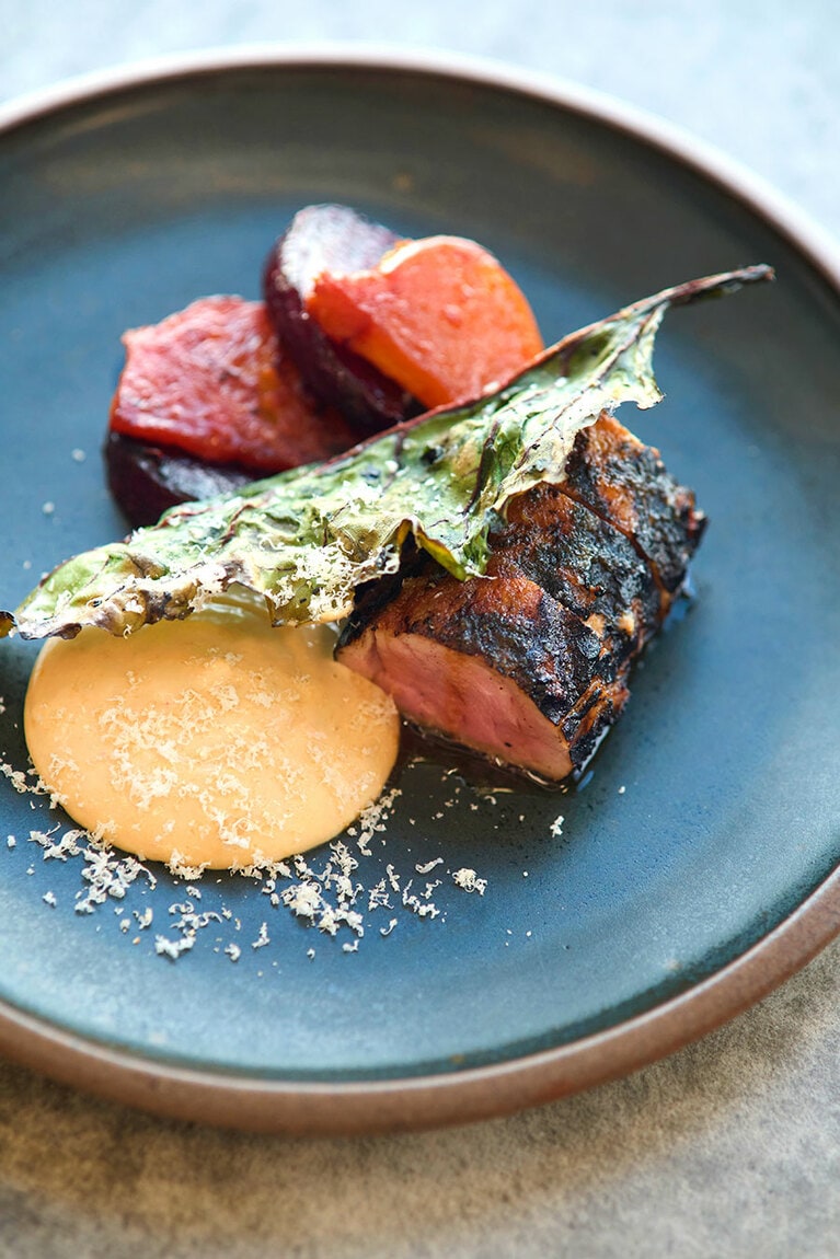 ディナーコース 130ドル。塩麴を使った豚肉料理。