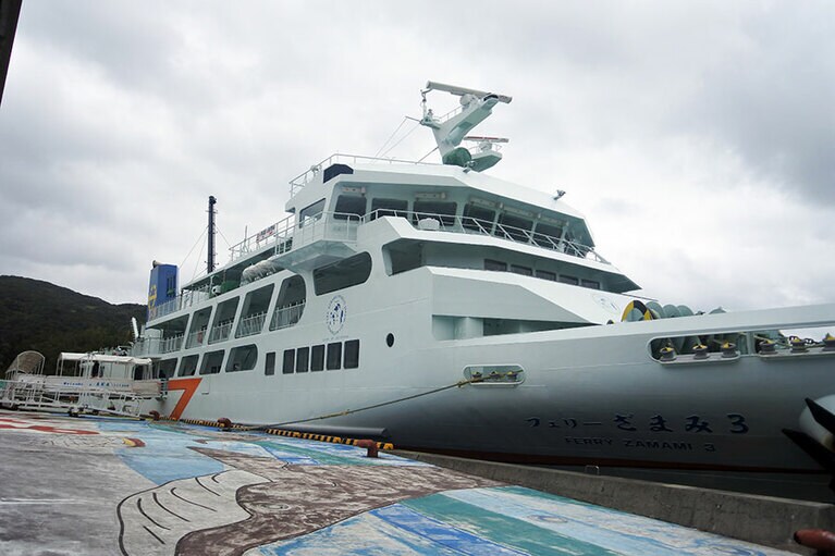 この日は風が強く、クイーンざまみは欠航。急遽フェリーざまみで上陸。
