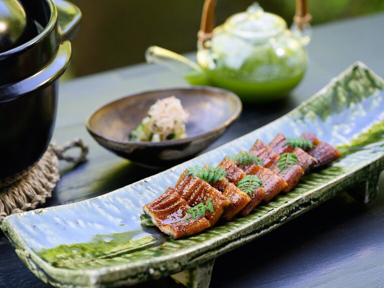 蒲焼きは、そのままご飯にのせて食べたあと、冷出汁茶漬けに。