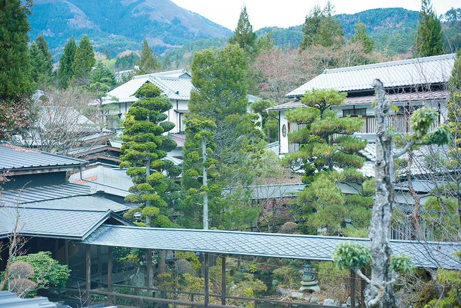 【旅館花屋】6,500坪もの敷地に1,500坪の木造建築が、山に沿うように点在する。Photo: Masahiro Sanbe