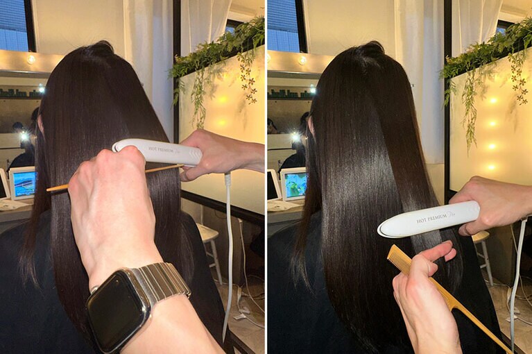 アイロンの熱で、髪内部の水分量が超UP！