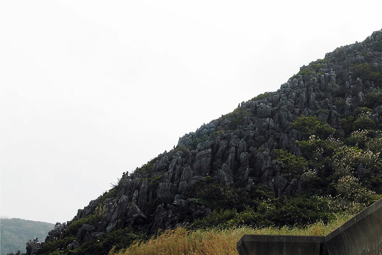 あがり浜の南側はワイルドな岩肌を露出しています。