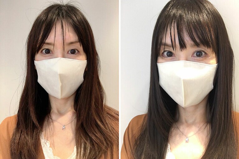 左がビフォー。アフター（右）では、疲れた感が減り、元気に見えます（前髪を切ってもらいました）。