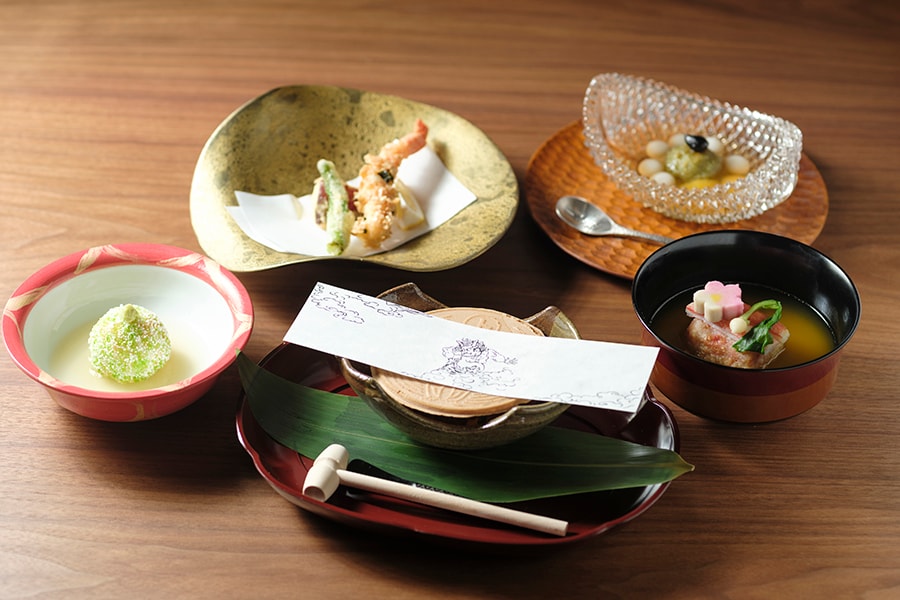 先付けから甘味の「枇杷のかんざらし 界 雲仙風」まで、長崎ならではのエッセンスが光る会席料理。